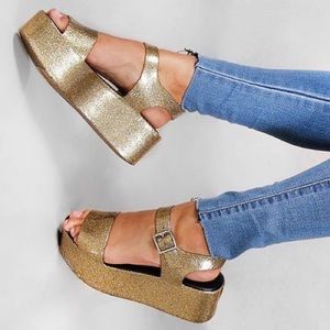 Melissa Mar Jelly Platform Sandals size 10 Gold Sparkle